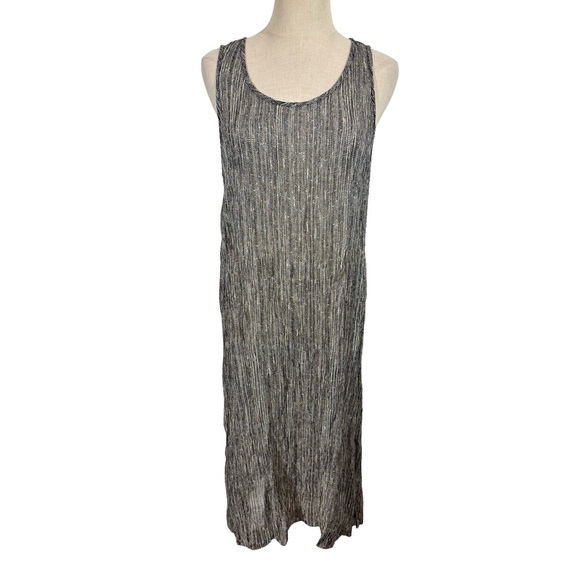 Eileen Fisher Firefly Printed Crinkle 100% Silk Sleeveless Tank Midi Slip Dress - Picture 4 of 11